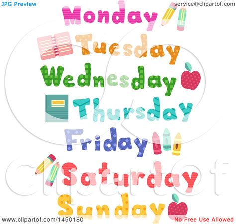 Clipart Graphic Of Day Of The Week Designs With School Items Royalty