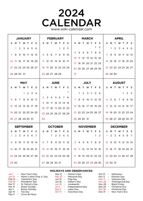 Year 2024 Calendar Printable With Holidays Wiki Calendar