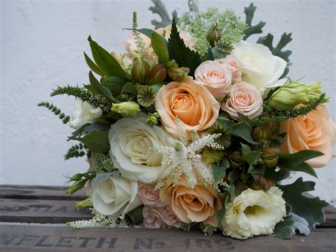 Bridal Bouquet In Peaches And Creams Peach Avalanche Roses Astilbe