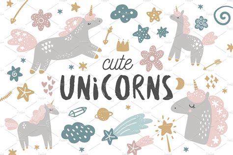 Cute Unicorns Set ~ Illustrations ~ Creative Market