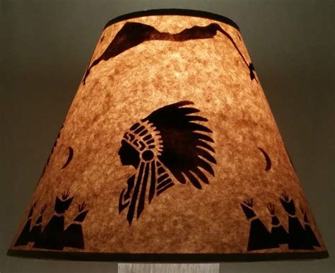 Big Chief Lamp Shade Western Rustic Log Cabin Native American Tipi