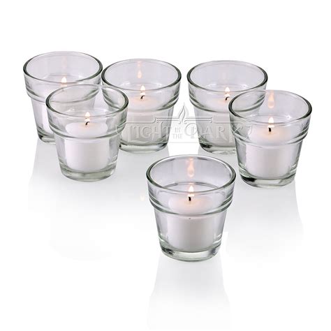 Clear Glass Flower Pot Votive Candle Holders With White Votive Candles Burn 10 Hours Set Of 72