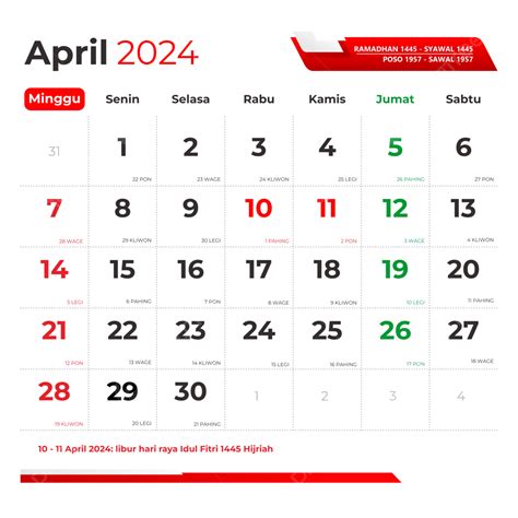 Kalender Bulan April Lengkap Dengan Tanggal Merah Untuk Hari Raya