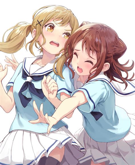 Hinoki Yuu Bang Dream Ichigaya Arisa Toyama Kasumi Seifuku Skirt Lift Thighhighs