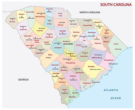 South Carolina State Map With Counties And Cities United States Map