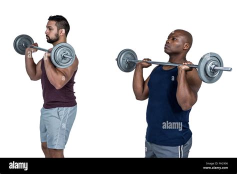 Two Muscular Men Lifting Barbell Stock Photo Alamy