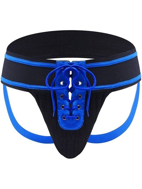 Mens Sexy Lace Up Jockstrap Athletic Supporter Sport Underwear Blue