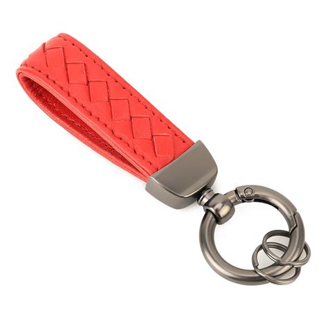Car Metal Braided Leather Key Ring Keychain Red