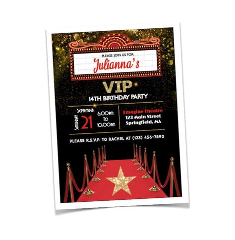 Hollywood Themed Party Invitation Custom Digital Download Etsy Uk