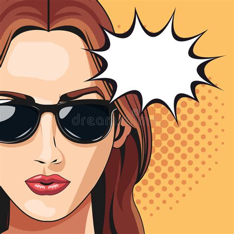 Pop Art Woman Sunglasses Bubble Speech Dotted Background Stock Vector Illustration Of
