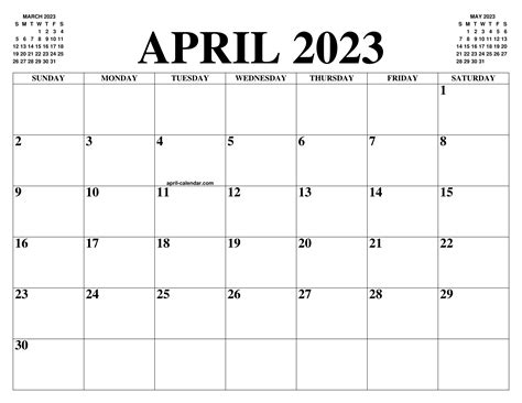 April 2023 Calendar Of The Month Free Printable April Calendar Of The
