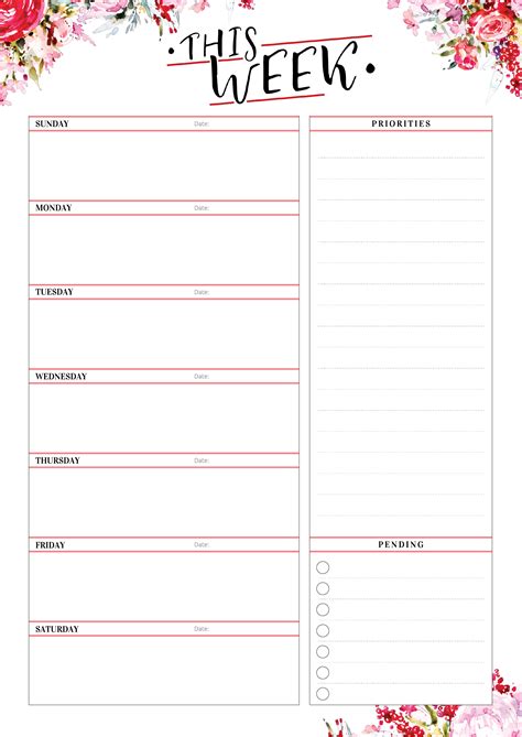 Printable Weekly Planner With Priorities Pdf Download Free Weekly