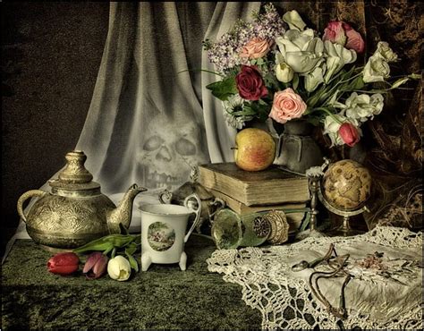 Vintage Still Life 1 Books Lace Vase Roses Teapot Still Life Cup