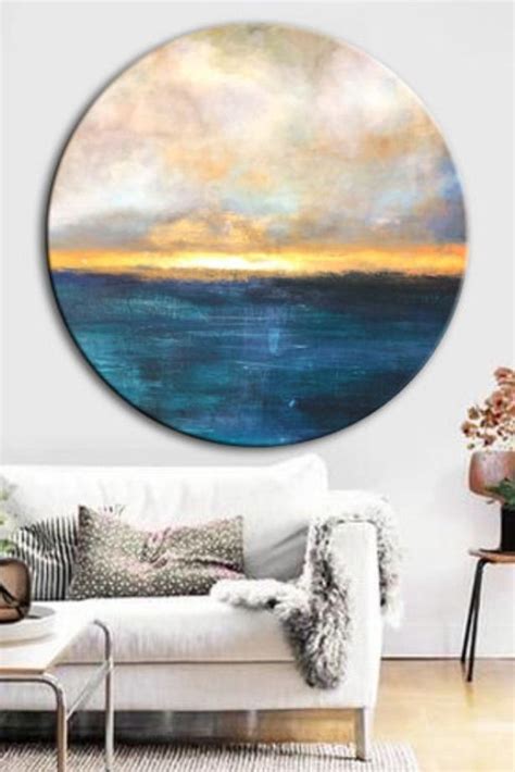 Сircular Large Original Painting On Canvas Ocean Painting Sunset
