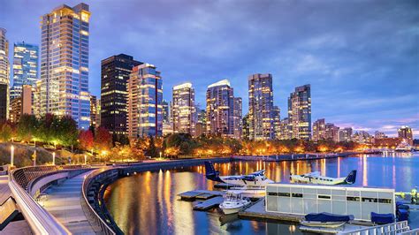 Vancouver British Columbia Canada Night Skyline Of Vancouver