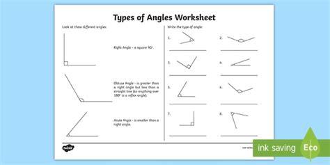 You may select which figures to name, the number of points on the circle's perimeter, as well as the types of figures inscribed in the circles. Types of Angles Worksheet - Math Resource - Twinkl