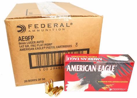 9mm 9x19 Ammo 147gr Fmj Fp Federal American Eagle Ae9fp 1000 Round