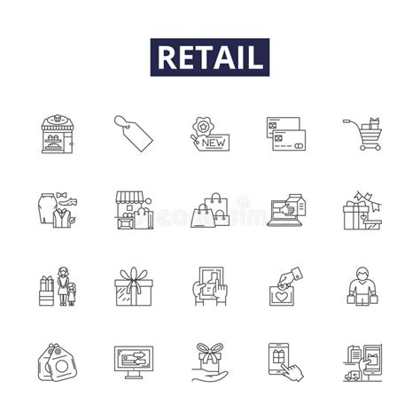 Retail Line Vector Icons And Signs Shopping Store Outlet Merchant