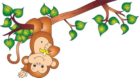 Monkey Monkeys Hanging Upside Down On Tree Branch Cartoon