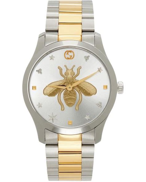 Gucci Silver And Gold Bee G Timeless Watch For Men Lyst Australia