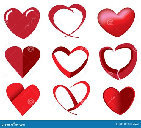 Red Hearts In Unique Designs Stock Vector Illustration Of Ring