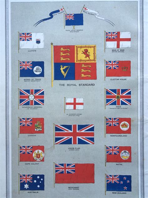 1903 Flags Of The British Empire Original Antique Print 10 X 155