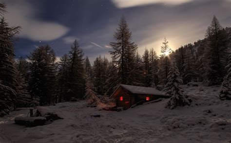 Tons of awesome winter cabin wallpapers to download for free. Cabin on Winter Night HD Wallpaper | Background Image ...