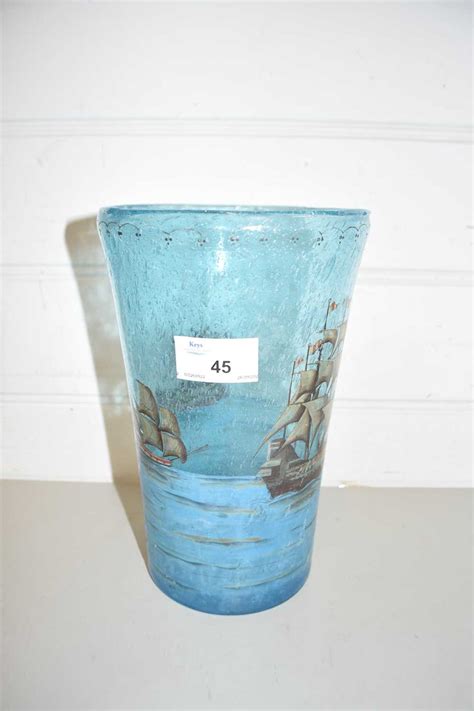 Lot 45 Frosted Art Glass Vase Decorated With Tall