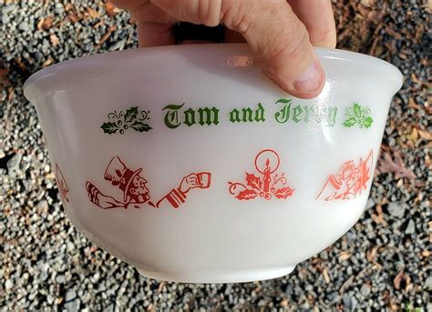 Vintage Tom And Jerry Hazel Atlas Egg Nog Punch Bowl Set Mugs Mid