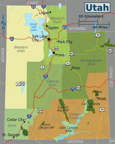 Map Of Utah With Cities And National