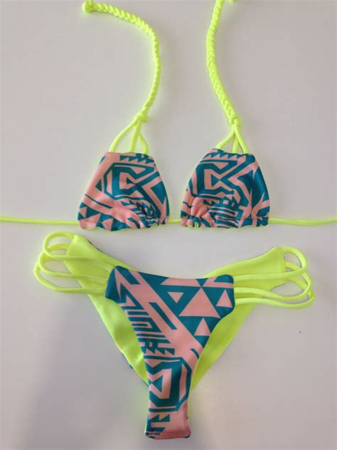 Reversible Tribal Print Neon Bikini Set By Candybeeswimwear