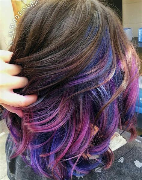 Pin By Kate Grandusky On Hair Ideas Rainbow Hair Color Hair Color Purple Brunette Hair Color