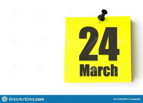 March 24th Day 24 Of Month Calendar Date Yellow Sheet Of The