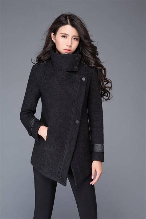 Asymmetrical Wool Coat In Black Winter Coat Women Wool Coat High