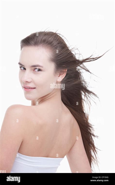 A Woman With Wind Blown Hair Stock Photo Alamy