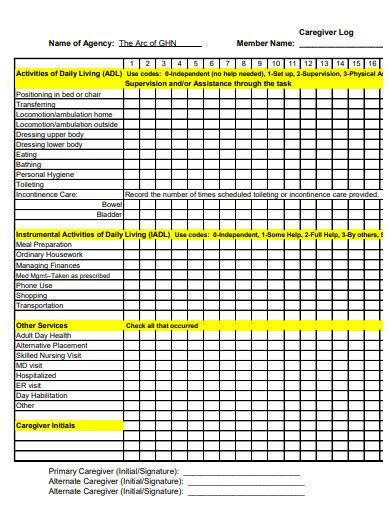 Free Printable Caregiver Daily Log Sheet Hot Sex Picture
