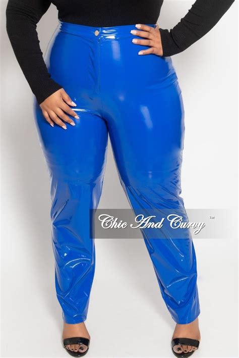 Final Sale Plus Size High Waist Patent Leather Pants With Front Gold