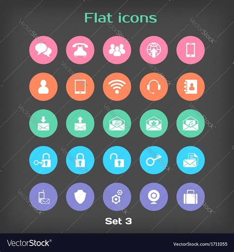 Round Flat Icon Set 3 Royalty Free Vector Image