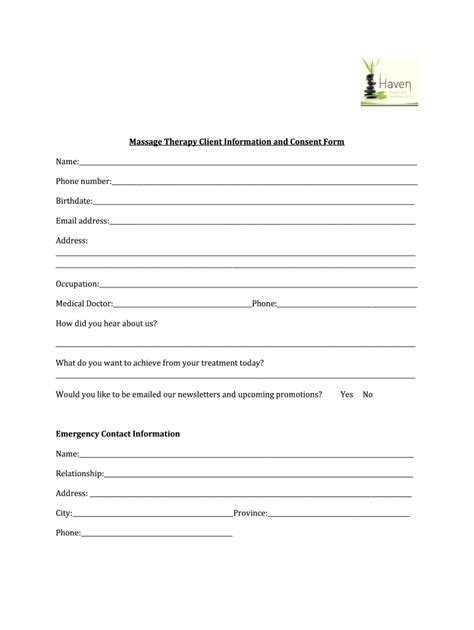 Massage Therapy Consent Client Form Fill Online Printable Fillable