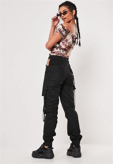 Black Cut Out D Ring Cargo Pants Missguided