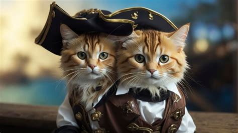 Premium Photo Two Cats Dressed Up In Pirate Costumes Sitting On A