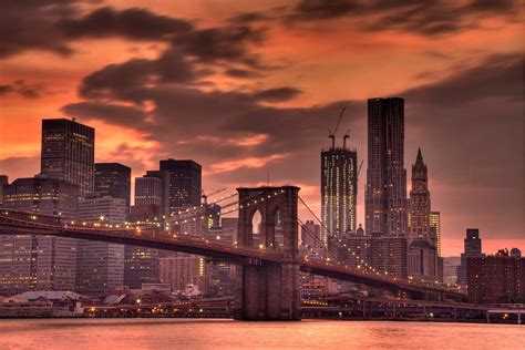 New York City Photograph Sunset Brooklyn Bridge Urban