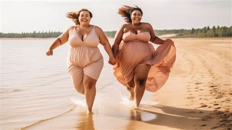 Premium Ai Image Happy Plus Size Women Having Fun Walking On The