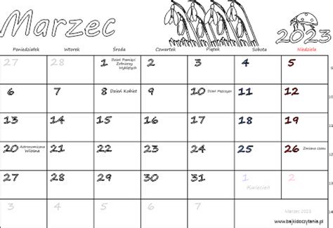 Kalendarz Do Druku Marzec 2023 Edukacyjne Bajki Do Czytania