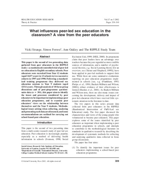 Pdf What Influences Peer Led Sex Education In The Classroom A View From The Peer Educators
