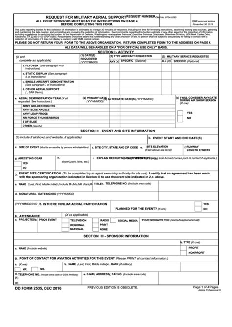 Fillable Dd Form 2535 Request For Military Aerial Support Printable