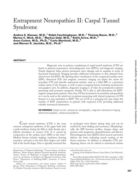 Pdf Entrapment Neuropathies Ii Carpal Tunnel Syndrome