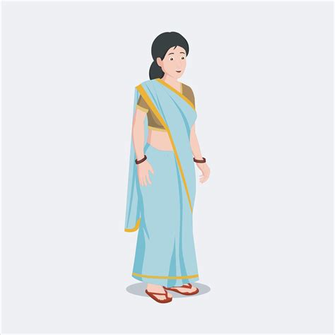 Indian Village Woman With Sari Woman Cartoon Character Vector