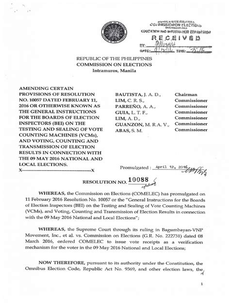 General Instructions For Bei Comelec Resolution No 10088