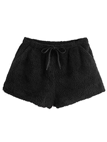 Buy SweatyRocks Women S Casual Fuzzy Pajama Shorts Fluffy Lounge Short Pants Pure Plain Black